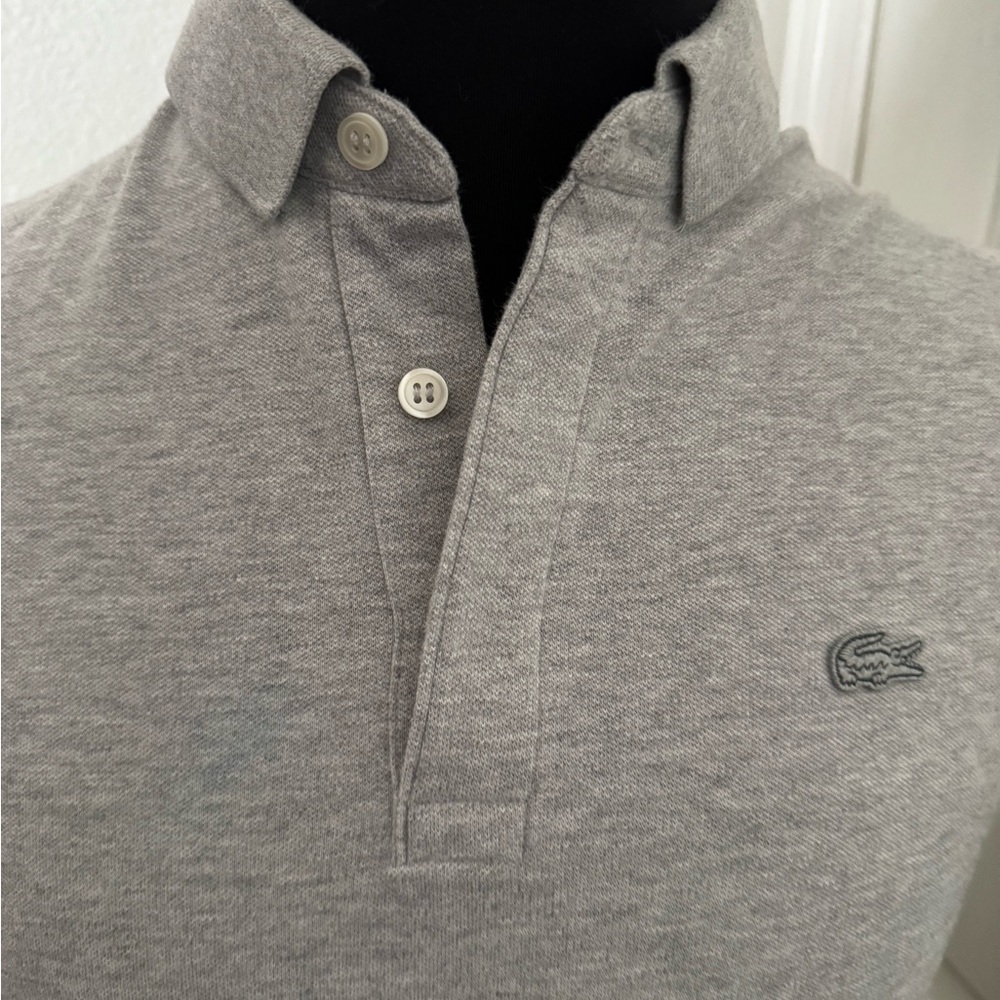 Lacoste Gray Regular Fit Polo with Green Crocodile Logo